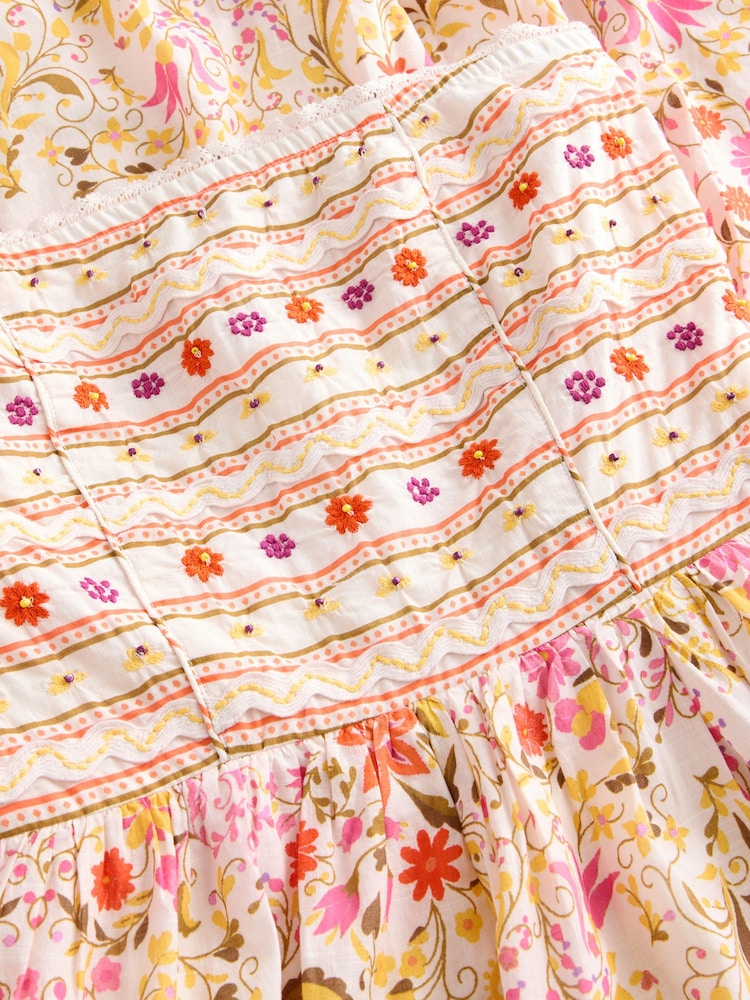 Pink Ditsy Floral Print Occasion Bandeau Tiered Maxi Dress - Image 7 of 7