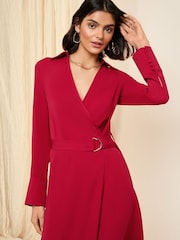 Friends Like These Red Long Sleeve Belted Wrap Tailored Dress - Image 2 of 4