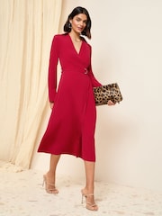 Friends Like These Red Long Sleeve Belted Wrap Tailored Dress - Image 3 of 4