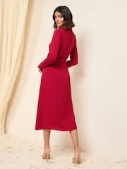 Friends Like These Red Long Sleeve Belted Wrap Tailored Dress - Image 4 of 4
