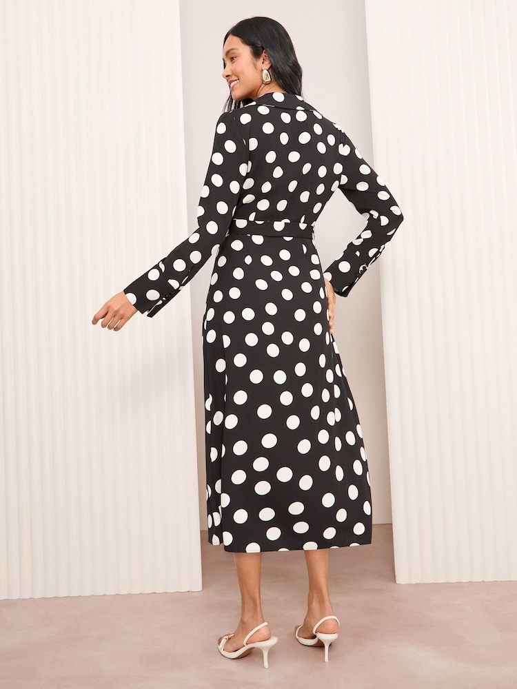 Friends Like These Monochrome Long Sleeve Belted Wrap Tailored Dress - Image 4 of 4 Friends Like These Monochrome Long Sleeve Belted Wrap Tailored Dress - Image 4 of 4