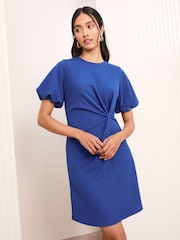 Friends Like These Blue Short Sleeve Tailored Drape Mini Dress - Image 3 of 4