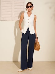 Friends Like These Navy Wide Leg Tailored Trousers With Linen - Image 2 of 4