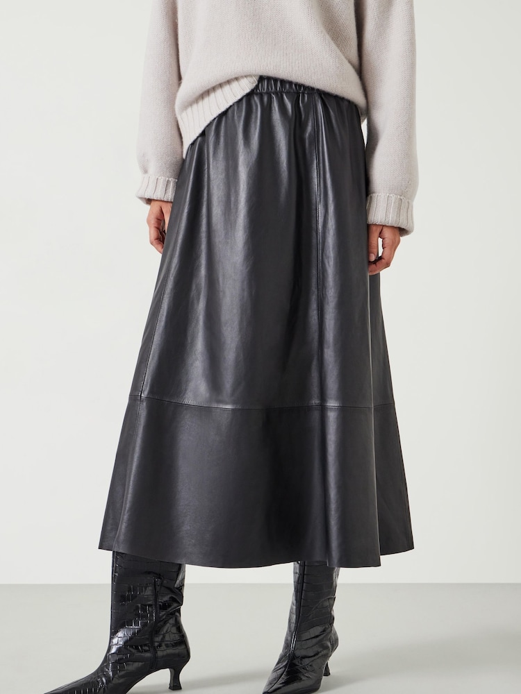 Hush Black Agatha Leather Midi Skirt - Image 2 of 5