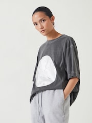 Hush Grey Metallic Print Oversized Graphic 100% Cotton T-Shirt - Image 1 of 5