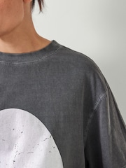 Hush Grey Metallic Print Oversized Graphic 100% Cotton T-Shirt - Image 4 of 5