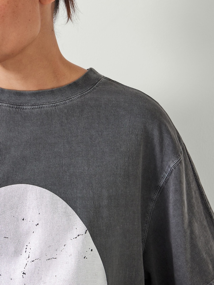 Hush Grey Metallic Print Oversized Graphic 100% Cotton T-Shirt - Image 4 of 5
