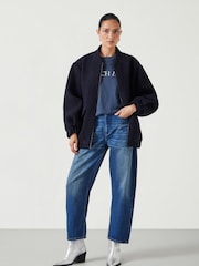 Hush Blue 100% Cotton Aiden Boucle Bomber Jacket - Image 2 of 5