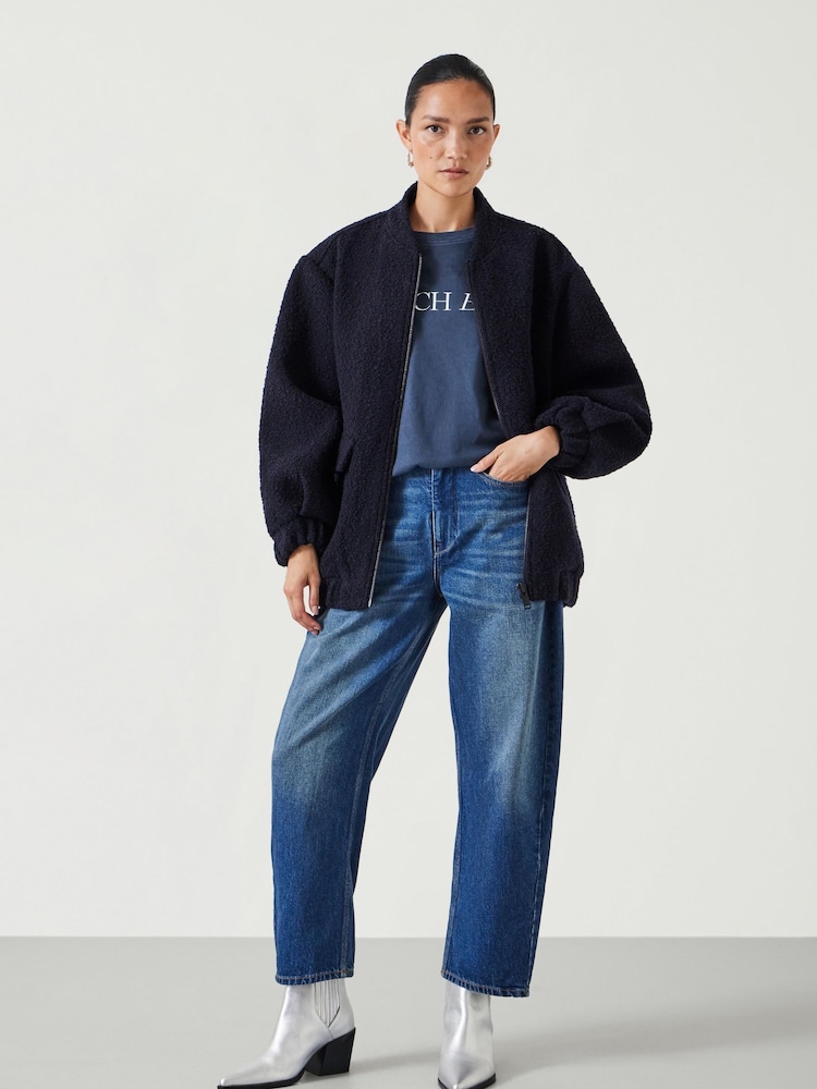 Hush Blue 100% Cotton Aiden Boucle Bomber Jacket - Image 2 of 5