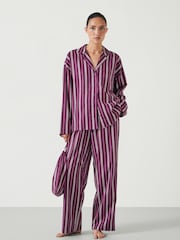 Hush Purple Amita Cotton Flannel Multi Stripe Pyjamas - Image 1 of 5