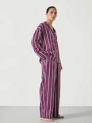 Hush Purple Amita Cotton Flannel Multi Stripe Pyjamas - Image 2 of 5