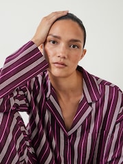 Hush Purple Amita Cotton Flannel Multi Stripe Pyjamas - Image 4 of 5