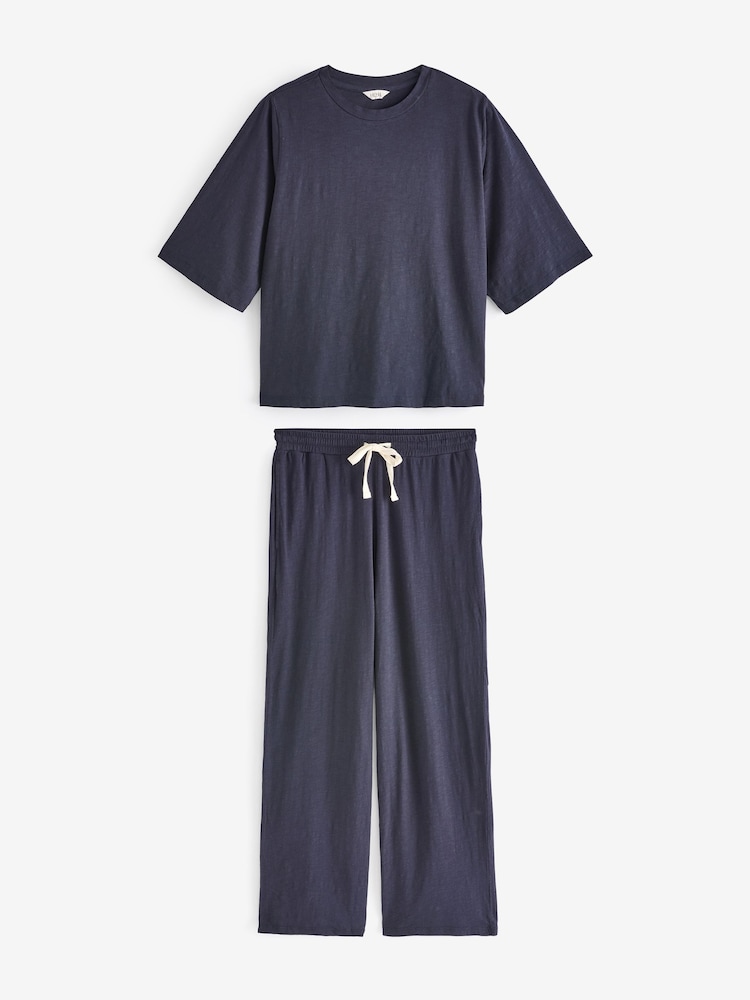 Hush Blue Midy 100% Cotton Slub Contrast Cord Pyjamas - Image 1 of 4 Hush Blue Midy 100% Cotton Slub Contrast Cord Pyjamas - Image 1 of 4
