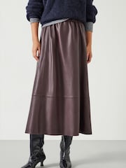 Hush Red Agatha Leather Midi Skirt - Image 2 of 5