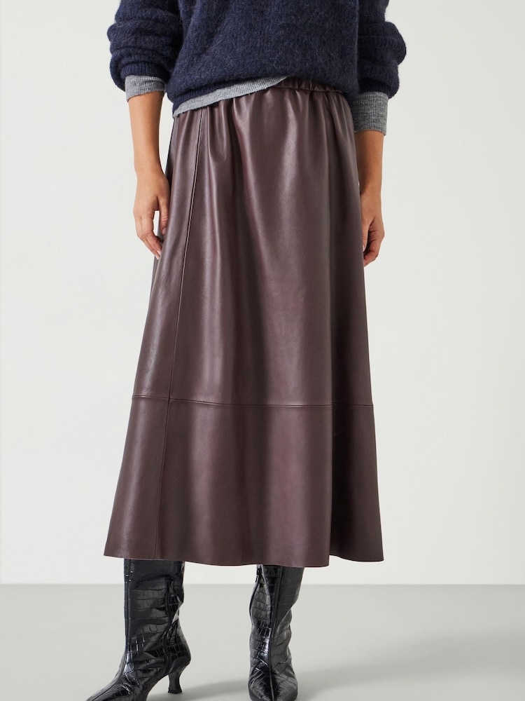 Hush Red Agatha Leather Midi Skirt - Image 2 of 5