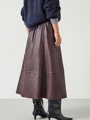 Hush Red Agatha Leather Midi Skirt - Image 3 of 5