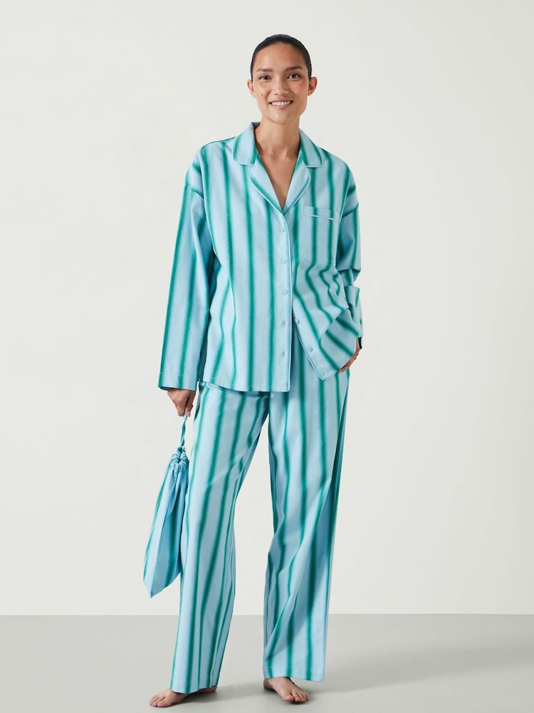 Hush Blue Amita Cotton Viscose Stripe Pyjamas - Image 1 of 5