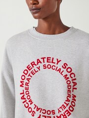 Hush Grey Moderately Social Graphic Relaxed 100% Cotton Sweatshirt - Image 4 of 5