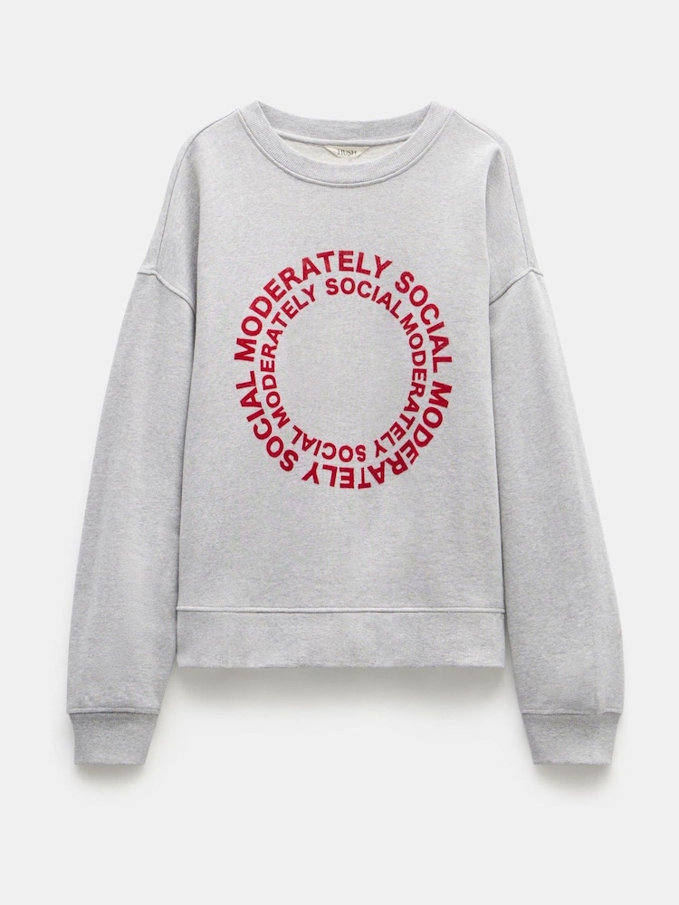 Hush Grey Moderately Social Graphic Relaxed 100% Cotton Sweatshirt - Image 5 of 5