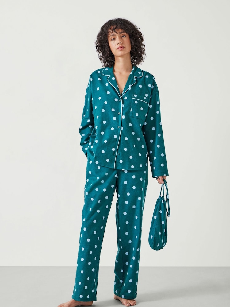 Hush Blue Amita 100% Cotton Flannel Polka Dot Pyjamas - Image 1 of 5 Hush Blue Amita 100% Cotton Flannel Polka Dot Pyjamas - Image 1 of 5