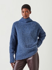 Hush Blue Bailey Relaxed Boucle Funnel Jumper - Image 1 of 5