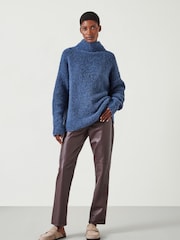 Hush Blue Bailey Relaxed Boucle Funnel Jumper - Image 2 of 5