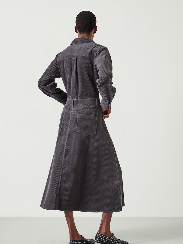 Hush Grey Bella Corduroy Maxi 100% Cotton Dress - Image 3 of 5