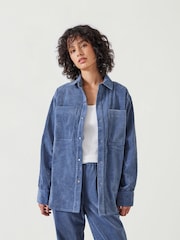 Hush Blue Oversized Cleo Corduroy 100% Cotton Shirt - Image 1 of 5