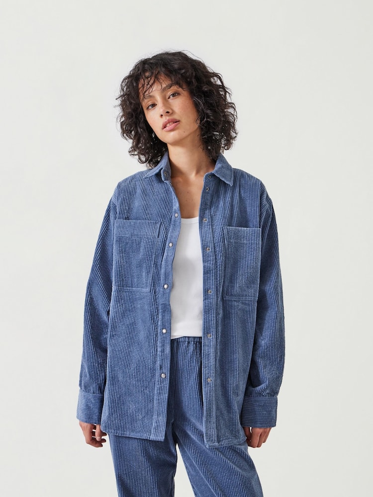 Hush Blue Oversized Cleo Corduroy 100% Cotton Shirt - Image 1 of 5