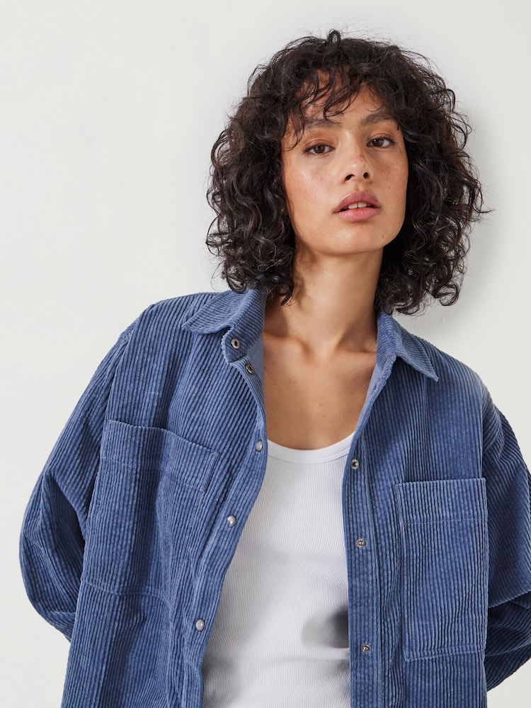 Hush Blue Oversized Cleo Corduroy 100% Cotton Shirt - Image 4 of 5