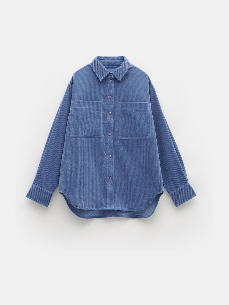 Hush Blue Oversized Cleo Corduroy 100% Cotton Shirt - Image 5 of 5