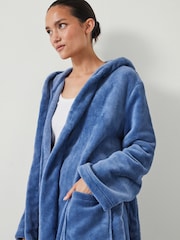 Hush Blue Fluffy Hooded Dressing Gown - Image 4 of 5
