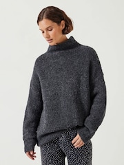 Hush Grey Bailey Relaxed Boucle Funnel Jumper - Image 1 of 5