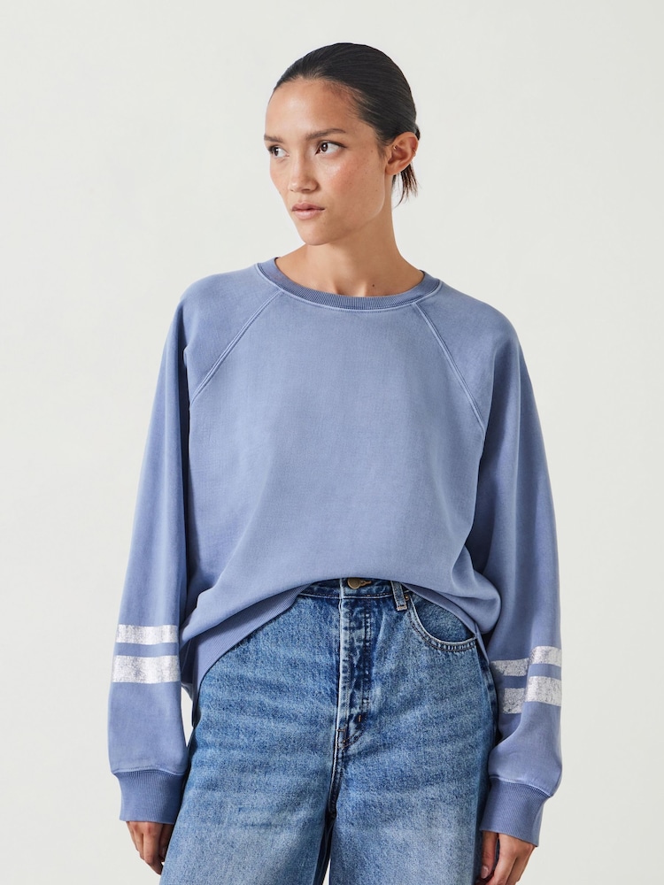 Blau - Hush Gemma Entspanntes Sweatshirt aus 100 % Baumwolle mit Folienstreifen - Bild 1 von 5