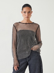 Hush Black Una Sparkle Long Sleeve Top - Image 1 of 4