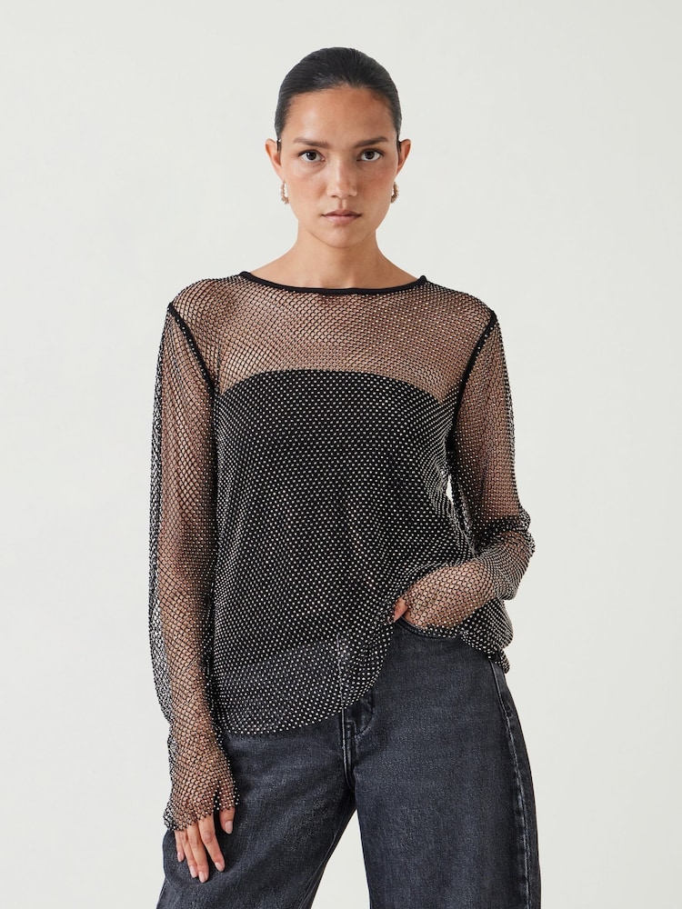 Hush Black Una Sparkle Long Sleeve Top - Image 1 of 4