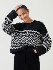 Hush Black Kelsey Relaxed Fairisle Knitted Jumper - Image 1 of 5