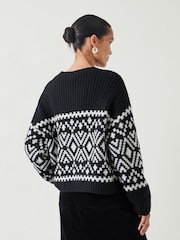 Hush Black Kelsey Relaxed Fairisle Knitted Jumper - Image 3 of 5