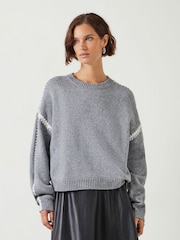 Hush Grey Whitney Relaxed Wool Blend Stitch Detail Jumper - Image 1 of 5
