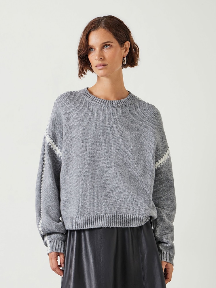 Hush Grey Whitney Relaxed Wool Blend Stitch Detail Jumper - Image 1 of 5
