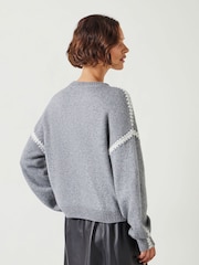 Hush Grey Whitney Relaxed Wool Blend Stitch Detail Jumper - Image 3 of 5