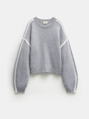 Hush Grey Whitney Relaxed Wool Blend Stitch Detail Jumper - Image 5 of 5