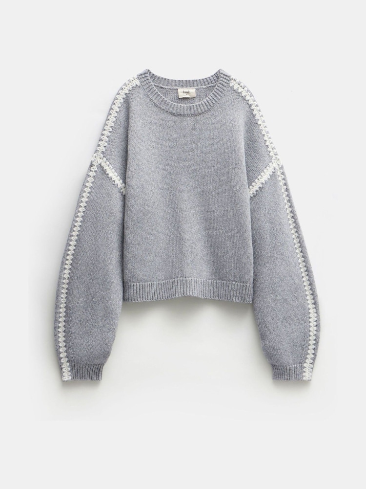 Hush Grey Whitney Relaxed Wool Blend Stitch Detail Jumper - Image 5 of 5