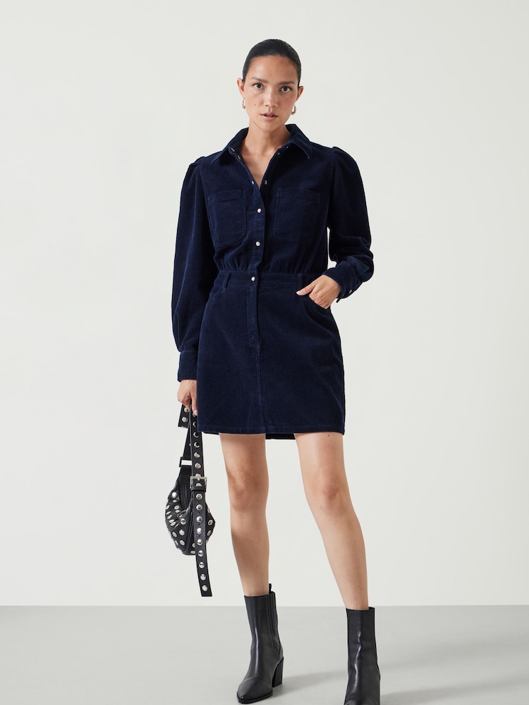 Hush Blue Mariella Corduroy Mini 100% Cotton Dress - Image 1 of 5