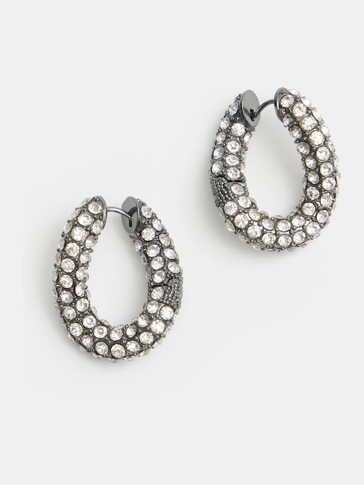 Hush Silver Tone Large Pia Pave Twist Hoop Earrings - Image 1 of 6 Hush Silver Tone Large Pia Pave Twist Hoop Earrings - Image 1 of 6