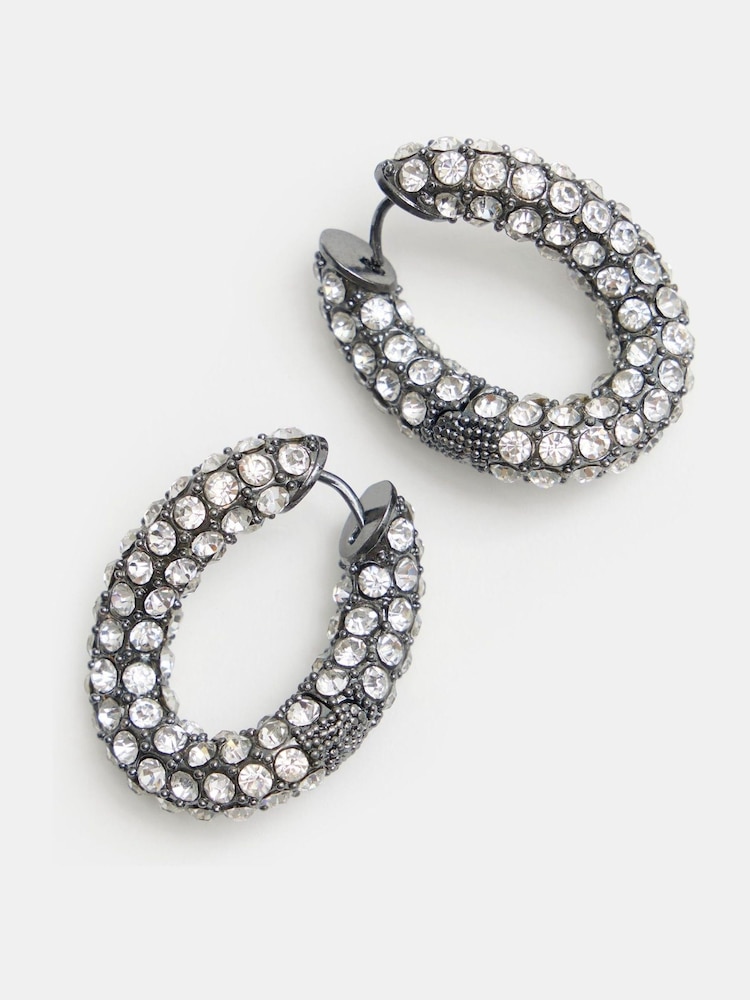Hush Silver Tone Large Pia Pave Twist Hoop Earrings - Image 2 of 6 Hush Silver Tone Large Pia Pave Twist Hoop Earrings - Image 2 of 6