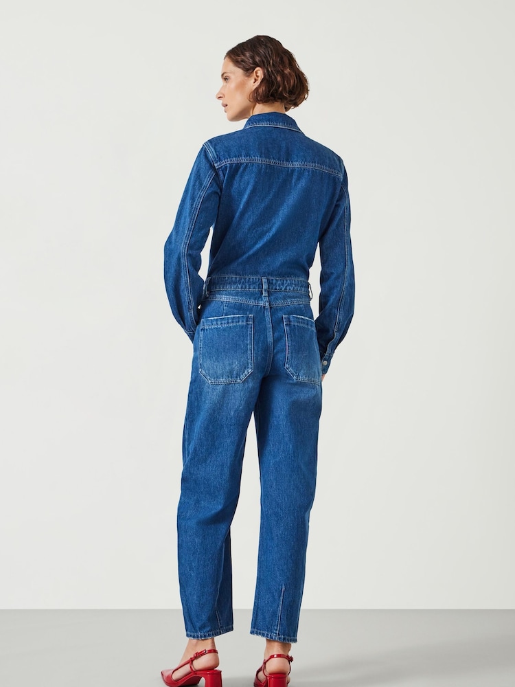Hush Blue 100% Cotton Shannon Barrel Leg Denim Jumpsuit - Image 3 of 5