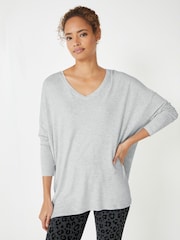 Hush Grey Gillian Wide Jersey V-Neck Top - Image 1 of 3