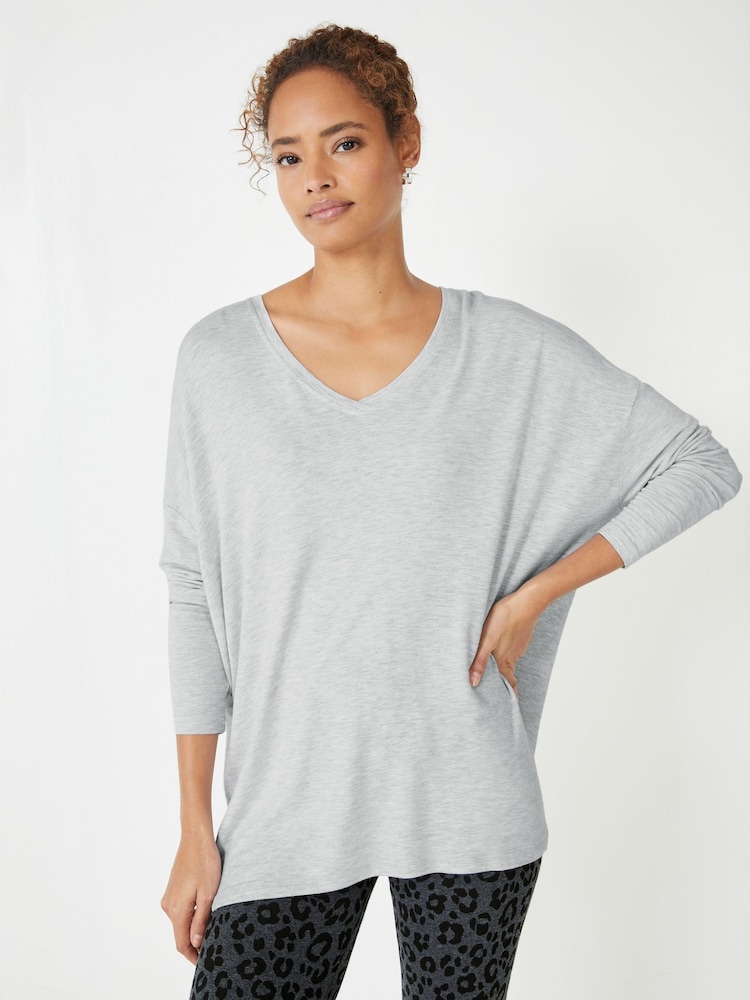 Hush Grey Gillian Wide Jersey V-Neck Top - Image 1 of 3