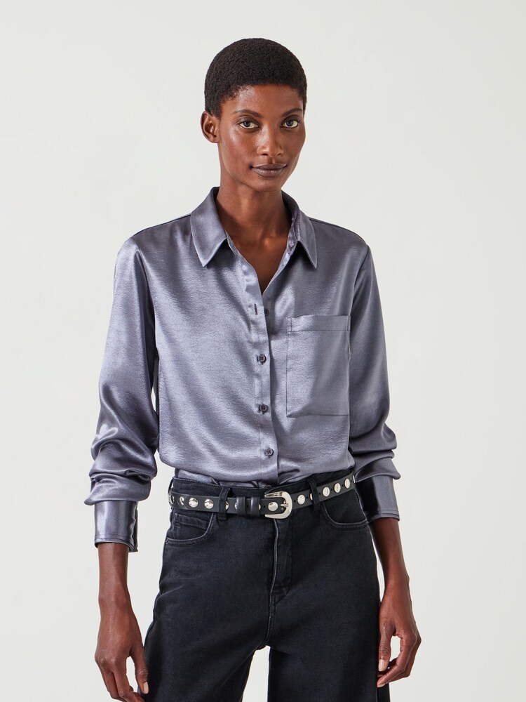 Hush Grey Rita Satin Shirt - Image 1 of 5 Hush Grey Rita Satin Shirt - Image 1 of 5